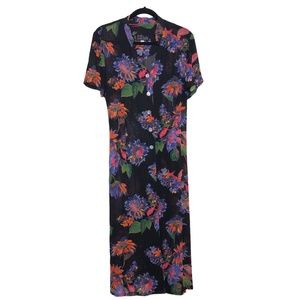 LAUREN TAYLOR New York Black Floral Sheer Duster Sz 8